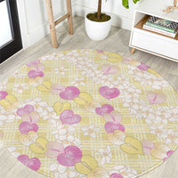Anthurium Plumeria Lei Pastel Round Carpet Yellow Hawaiian Splendid Palaka LT01 Yellow - Polynesian Pride