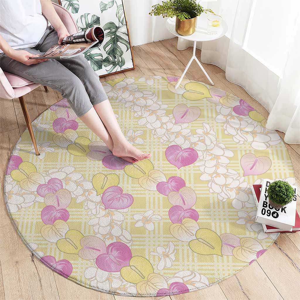 Anthurium Plumeria Lei Pastel Round Carpet Yellow Hawaiian Splendid Palaka LT01 - Polynesian Pride