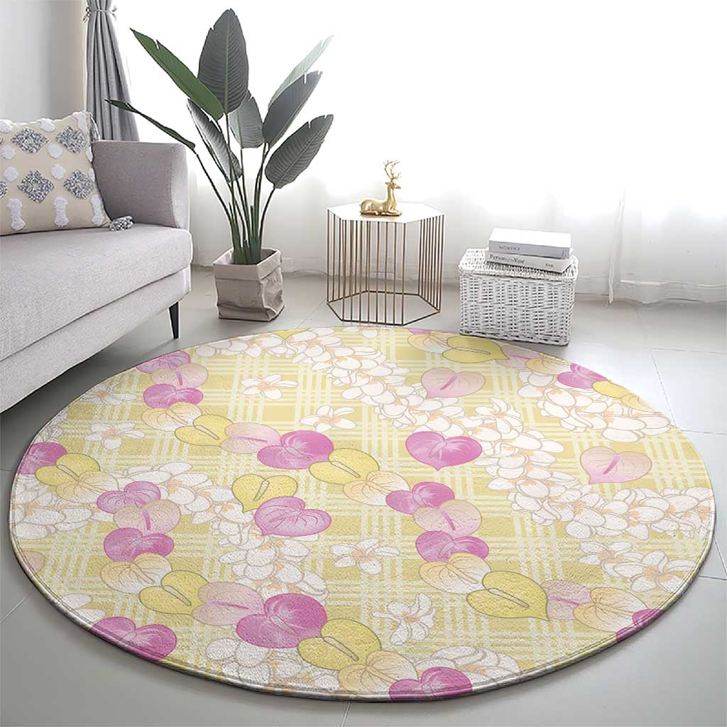 Anthurium Plumeria Lei Pastel Round Carpet Yellow Hawaiian Splendid Palaka LT01 - Polynesian Pride