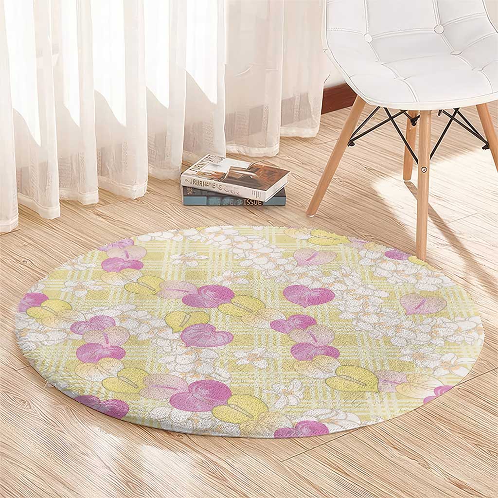 Anthurium Plumeria Lei Pastel Round Carpet Yellow Hawaiian Splendid Palaka LT01 - Polynesian Pride
