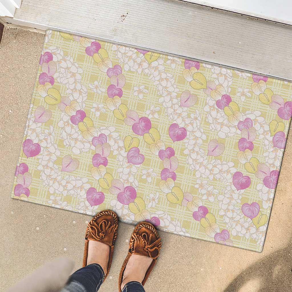 Anthurium Plumeria Lei Pastel Rubber Doormat Yellow Hawaiian Splendid Palaka LT01 - Polynesian Pride