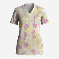 Anthurium Plumeria Lei Pastel Scrub Top Yellow Hawaiian Splendid Palaka LT01 Adult Yellow - Polynesian Pride