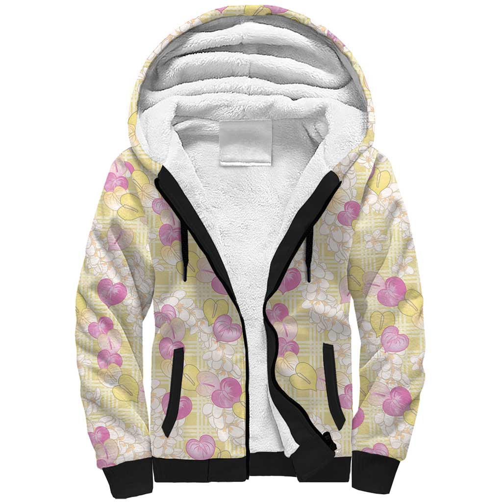 Anthurium Plumeria Lei Pastel Sherpa Hoodie Yellow Hawaiian Splendid Palaka LT01 Unisex Yellow - Polynesian Pride