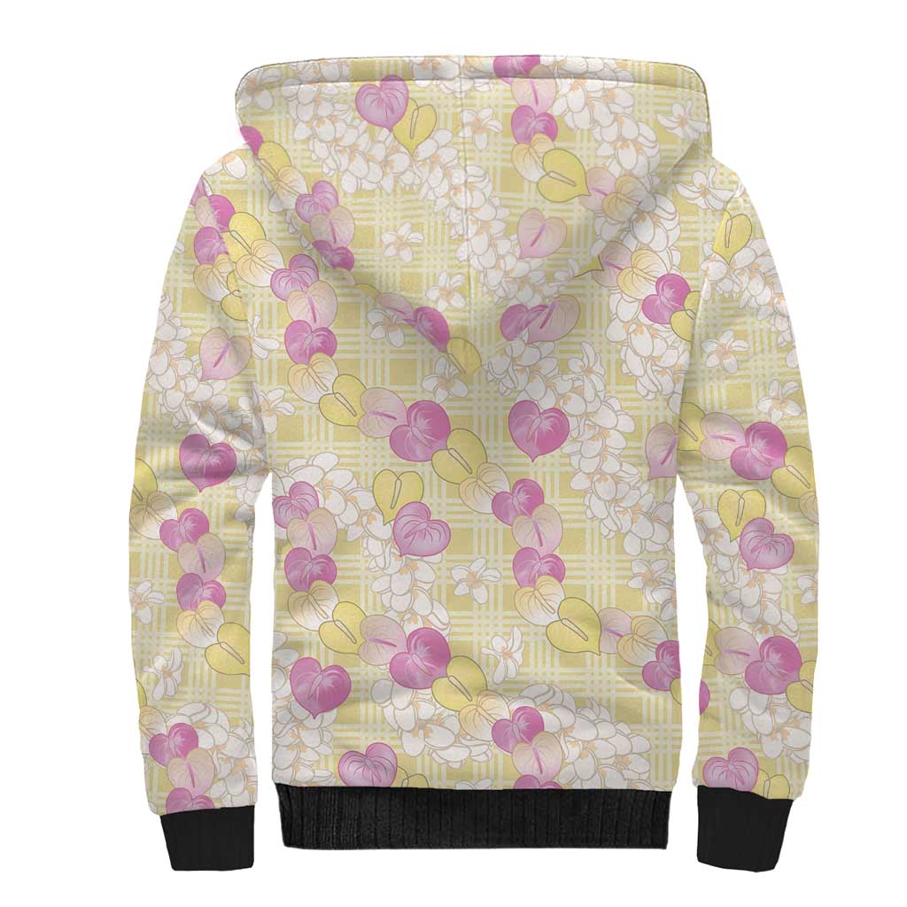 Anthurium Plumeria Lei Pastel Sherpa Hoodie Yellow Hawaiian Splendid Palaka LT01 - Polynesian Pride