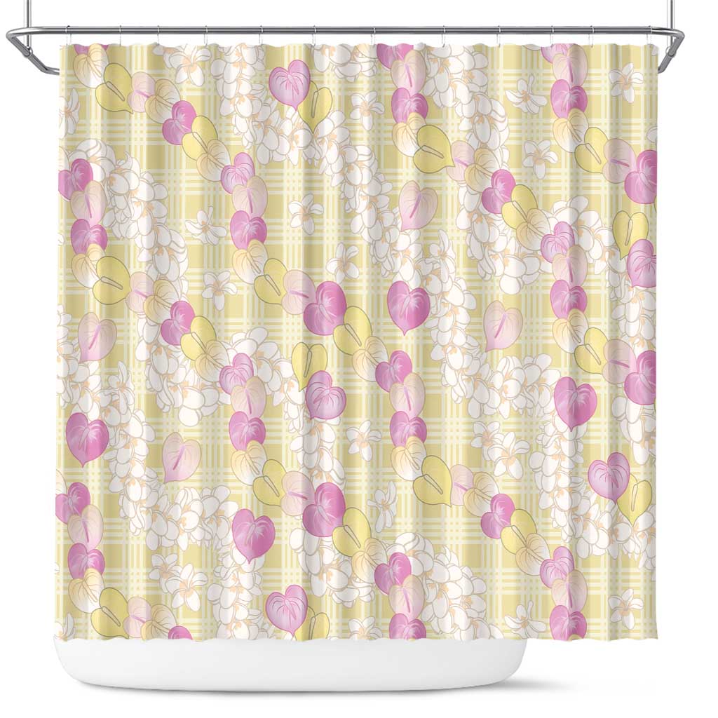 Anthurium Plumeria Lei Pastel Shower Curtain Yellow Hawaiian Splendid Palaka LT01 Yellow - Polynesian Pride