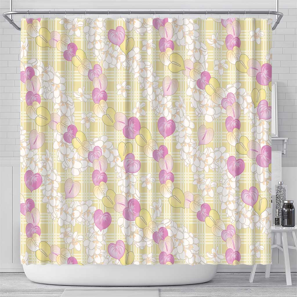 Anthurium Plumeria Lei Pastel Shower Curtain Yellow Hawaiian Splendid Palaka LT01 - Polynesian Pride
