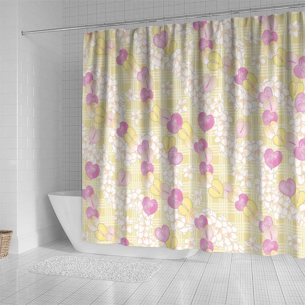 Anthurium Plumeria Lei Pastel Shower Curtain Yellow Hawaiian Splendid Palaka LT01 - Polynesian Pride