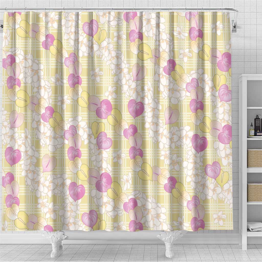 Anthurium Plumeria Lei Pastel Shower Curtain Yellow Hawaiian Splendid Palaka LT01 - Polynesian Pride