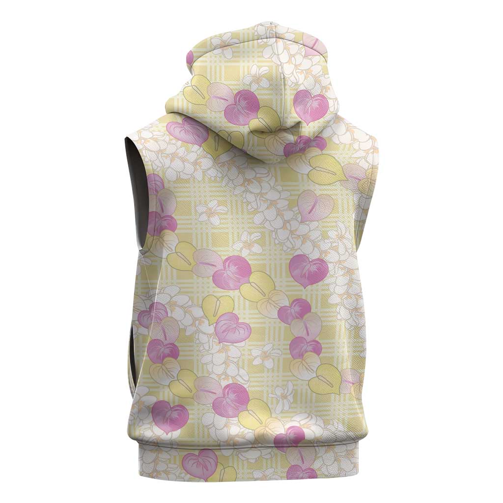 Anthurium Plumeria Lei Pastel Sleeveless Hoodie Yellow Hawaiian Splendid Palaka LT01 - Polynesian Pride