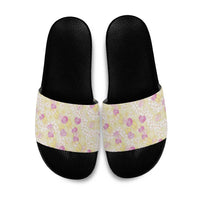 Anthurium Plumeria Lei Pastel Slide Sandals Yellow Hawaiian Splendid Palaka LT01 Yellow - Polynesian Pride