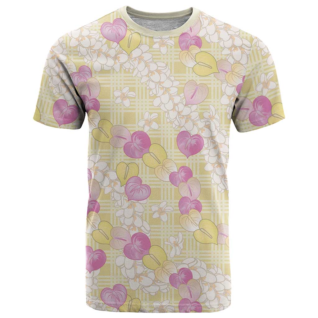 Anthurium Plumeria Lei Pastel T Shirt Yellow Hawaiian Splendid Palaka LT01 Yellow - Polynesian Pride