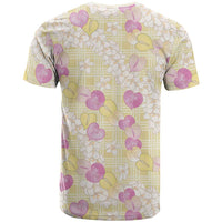 Anthurium Plumeria Lei Pastel T Shirt Yellow Hawaiian Splendid Palaka LT01 - Polynesian Pride