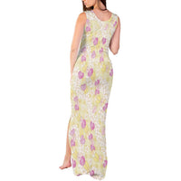 Anthurium Plumeria Lei Pastel Tank Maxi Dress Yellow Hawaiian Splendid Palaka LT01 - Polynesian Pride