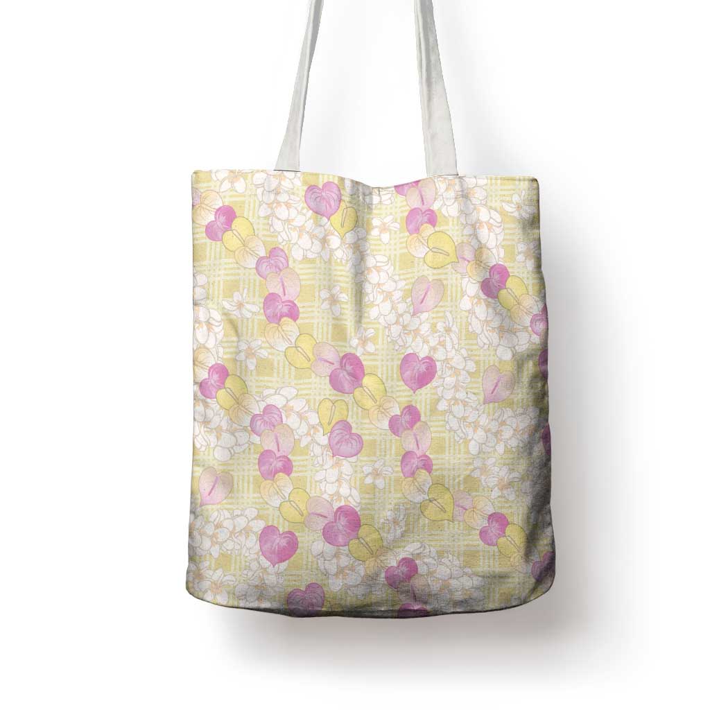 Anthurium Plumeria Lei Pastel Tote Bag Yellow Hawaiian Splendid Palaka LT01 - Polynesian Pride