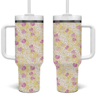 Anthurium Plumeria Lei Pastel Tumbler With Handle Yellow Hawaiian Splendid Palaka LT01 One Size: 40 oz Yellow - Polynesian Pride