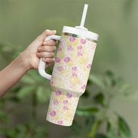 Anthurium Plumeria Lei Pastel Tumbler With Handle Yellow Hawaiian Splendid Palaka LT01 - Polynesian Pride