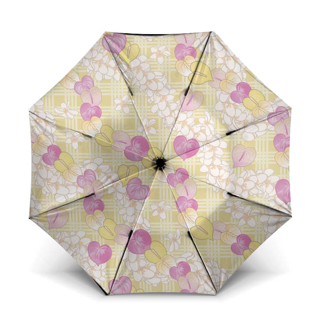 Anthurium Plumeria Lei Pastel Umbrella Yellow Hawaiian Splendid Palaka LT01 One Size Folded 11.42 inch Opened Diameter 37.4 inch Yellow - Polynesian Pride