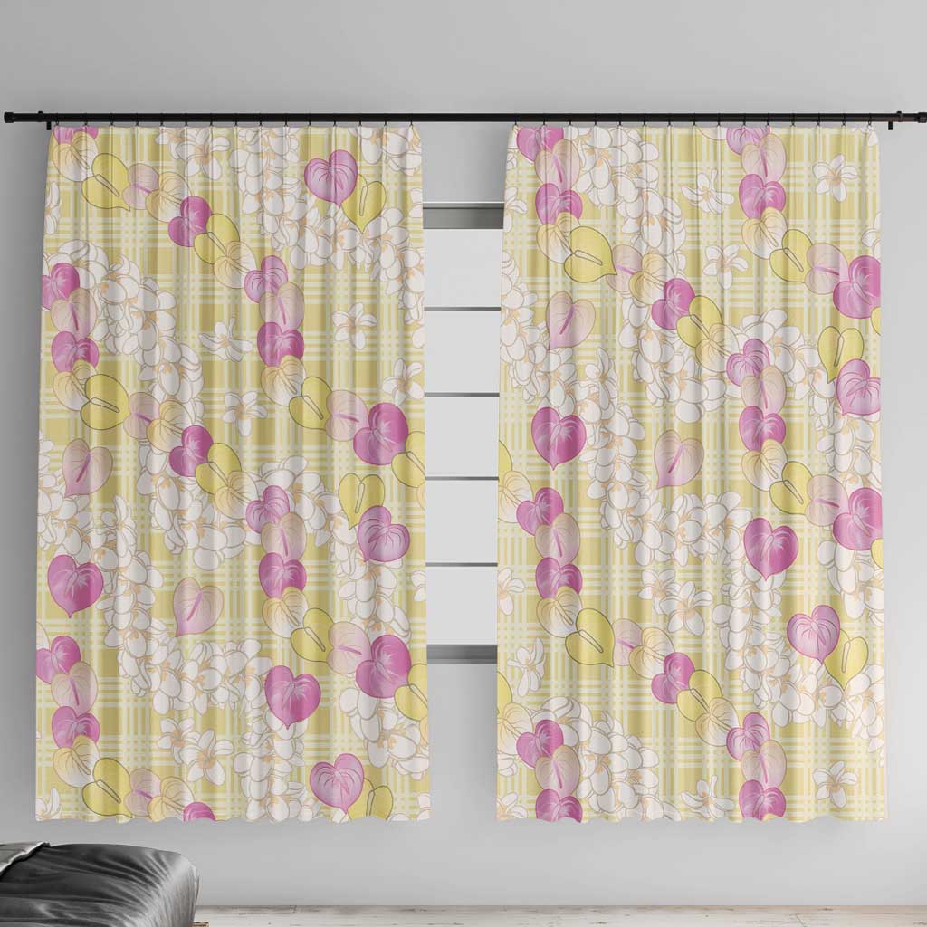 Anthurium Plumeria Lei Pastel Window Curtain Yellow Hawaiian Splendid Palaka LT01 With Hooks Yellow - Polynesian Pride