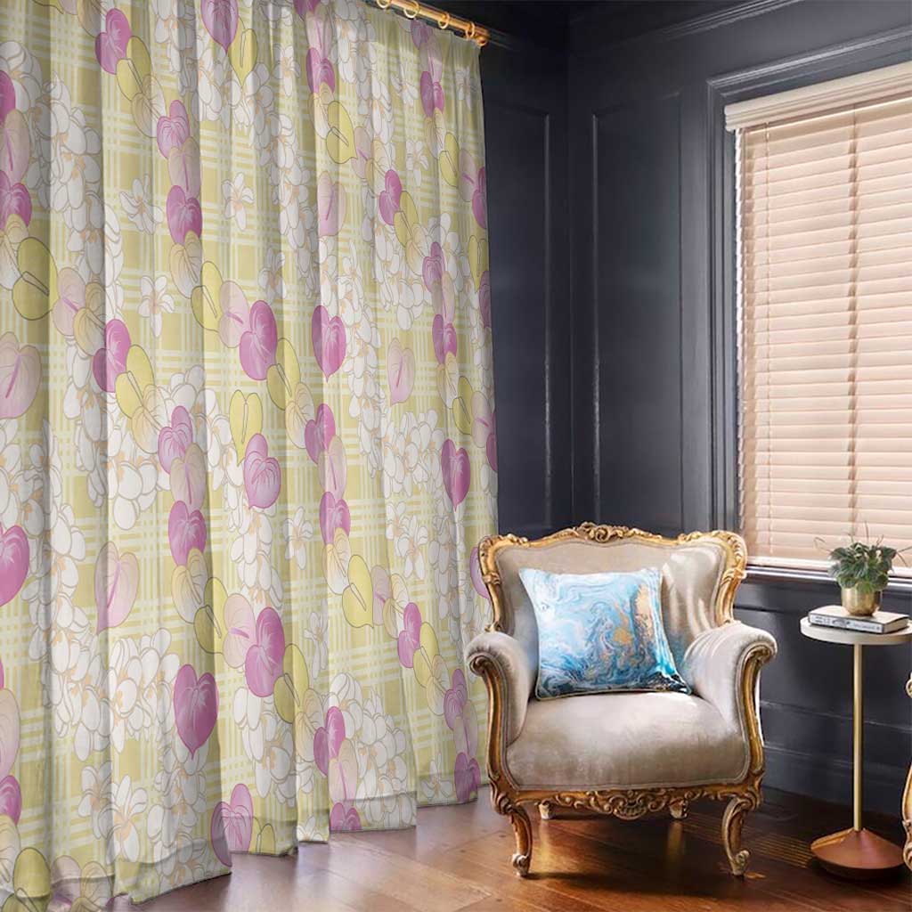 Anthurium Plumeria Lei Pastel Window Curtain Yellow Hawaiian Splendid Palaka LT01 - Polynesian Pride