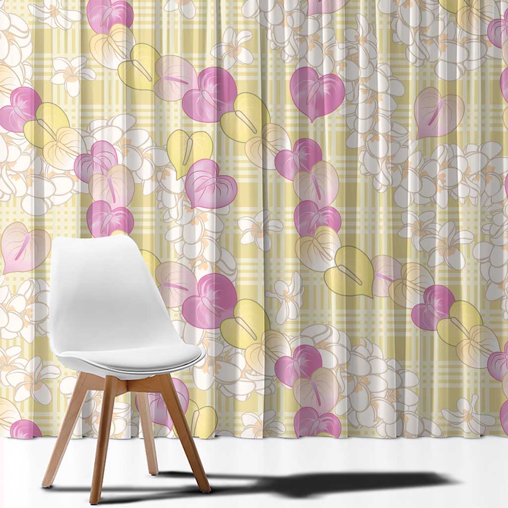 Anthurium Plumeria Lei Pastel Window Curtain Yellow Hawaiian Splendid Palaka LT01 - Polynesian Pride