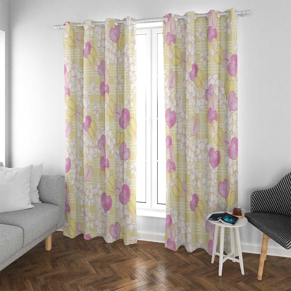 Anthurium Plumeria Lei Pastel Window Curtain Yellow Hawaiian Splendid Palaka LT01 With Grommets Yellow - Polynesian Pride