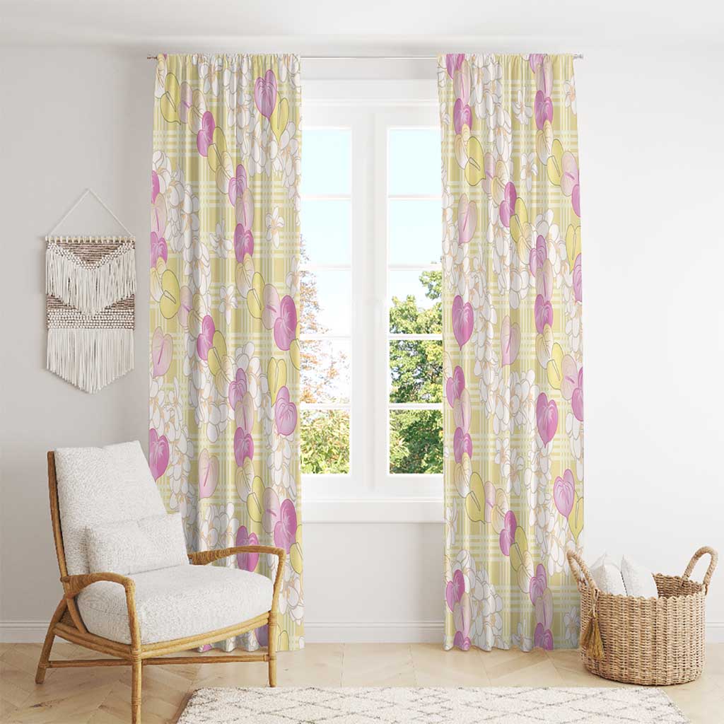Anthurium Plumeria Lei Pastel Window Curtain Yellow Hawaiian Splendid Palaka LT01 - Polynesian Pride