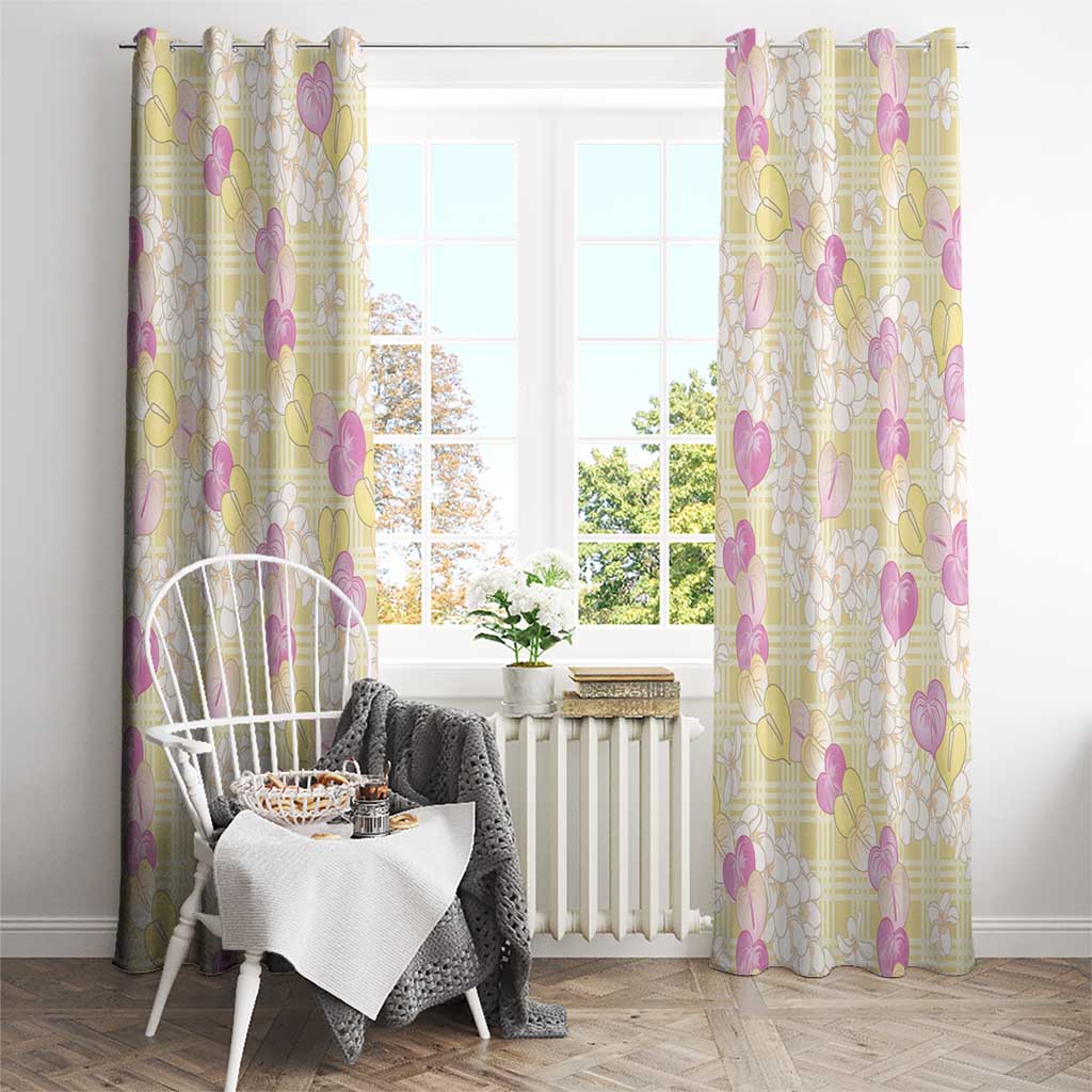 Anthurium Plumeria Lei Pastel Window Curtain Yellow Hawaiian Splendid Palaka LT01 - Polynesian Pride