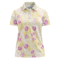 Anthurium Plumeria Lei Pastel Women Polo Shirt Yellow Hawaiian Splendid Palaka LT01 Female Yellow - Polynesian Pride