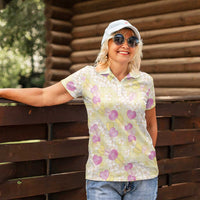 Anthurium Plumeria Lei Pastel Women Polo Shirt Yellow Hawaiian Splendid Palaka LT01 - Polynesian Pride