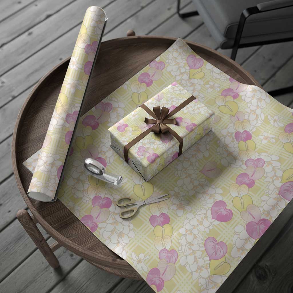 Anthurium Plumeria Lei Pastel Wrapping Paper Yellow Hawaiian Splendid Palaka LT01 - Polynesian Pride