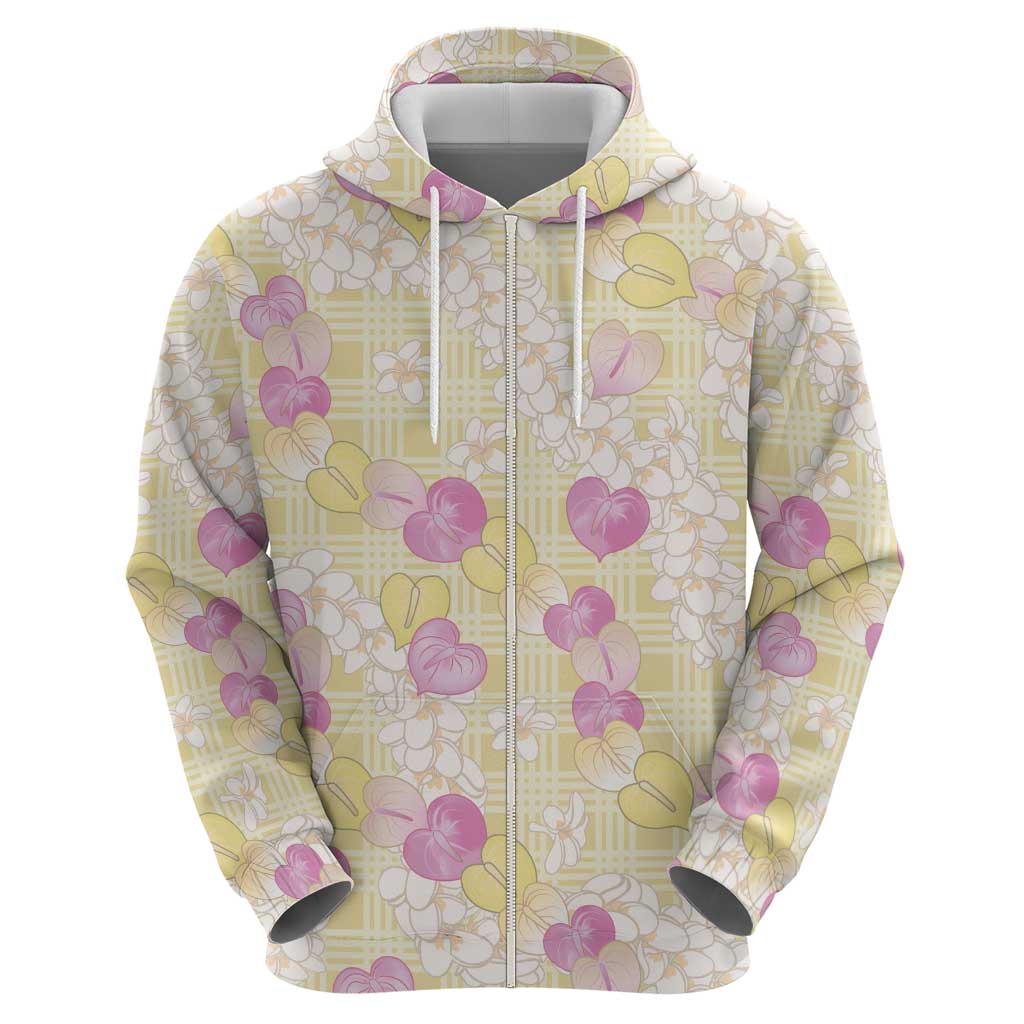 Anthurium Plumeria Lei Pastel Zip Hoodie Yellow Hawaiian Splendid Palaka LT01 - Polynesian Pride