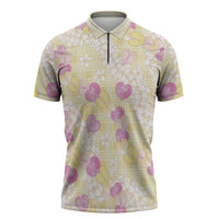 Anthurium Plumeria Lei Pastel Zipper Polo Shirt Yellow Hawaiian Splendid Palaka LT01 Yellow - Polynesian Pride