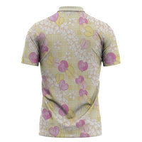 Anthurium Plumeria Lei Pastel Zipper Polo Shirt Yellow Hawaiian Splendid Palaka LT01 - Polynesian Pride