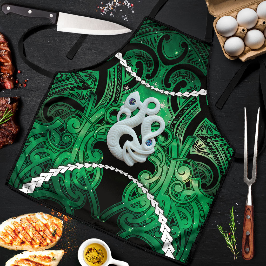 Maori Matariki Manaia Kakariki Apron Maori Kowhaiwhai Pattern Galaxy LT01 Green - Polynesian Pride