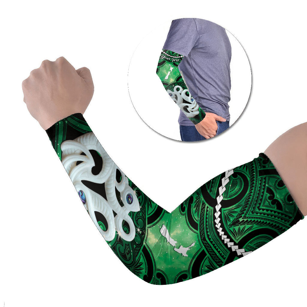 Personalised Maori Matariki Manaia Kakariki Arm Sleeves Maori Kowhaiwhai Pattern Galaxy LT01 Set of 2 Green - Polynesian Pride