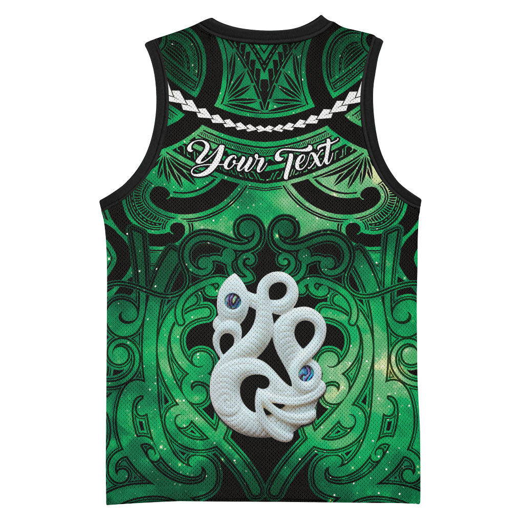 Personalised Maori Matariki Manaia Kakariki Basketball Jersey Maori Kowhaiwhai Pattern Galaxy LT01 - Polynesian Pride