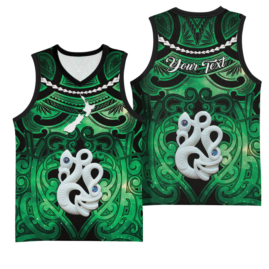 Personalised Maori Matariki Manaia Kakariki Basketball Jersey Maori Kowhaiwhai Pattern Galaxy LT01 - Polynesian Pride