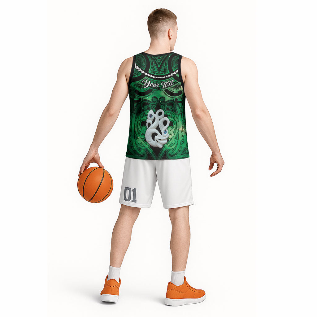 Personalised Maori Matariki Manaia Kakariki Basketball Jersey Maori Kowhaiwhai Pattern Galaxy LT01 - Polynesian Pride