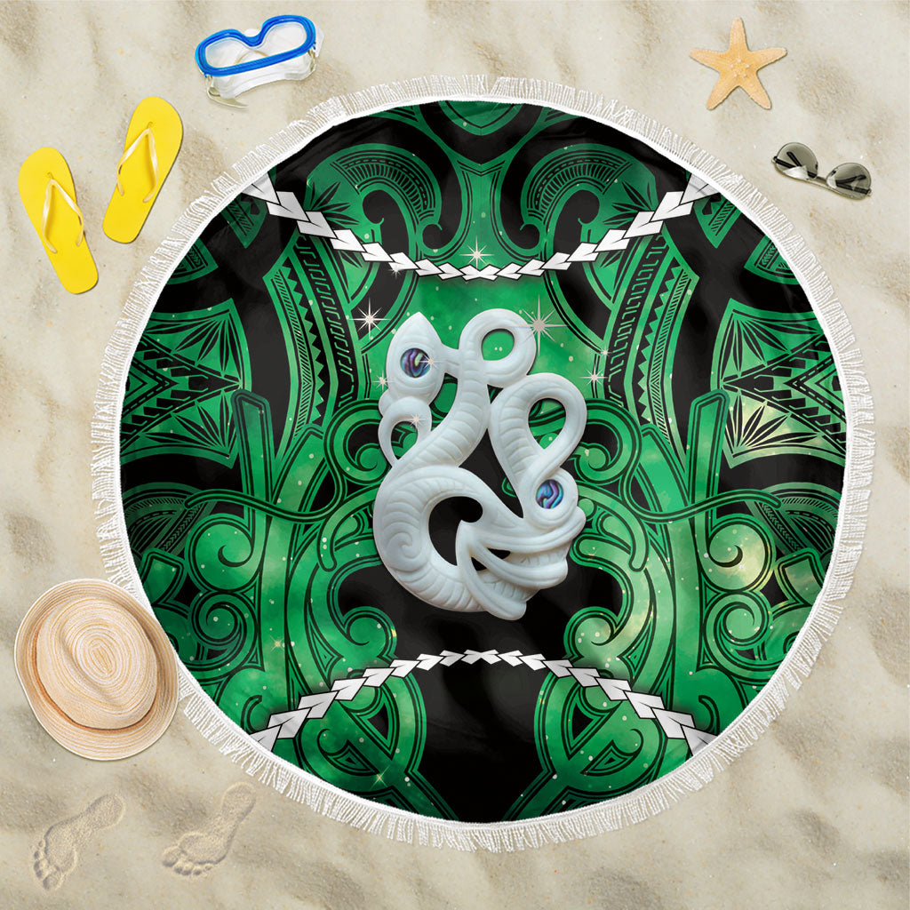 Maori Matariki Manaia Kakariki Beach Blanket Maori Kowhaiwhai Pattern Galaxy LT01 One Size 150cm Green - Polynesian Pride