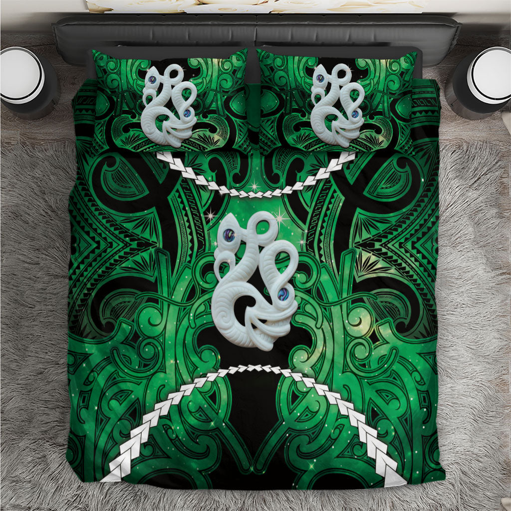 Maori Matariki Manaia Kakariki Bedding Set Maori Kowhaiwhai Pattern Galaxy LT01 Green - Polynesian Pride