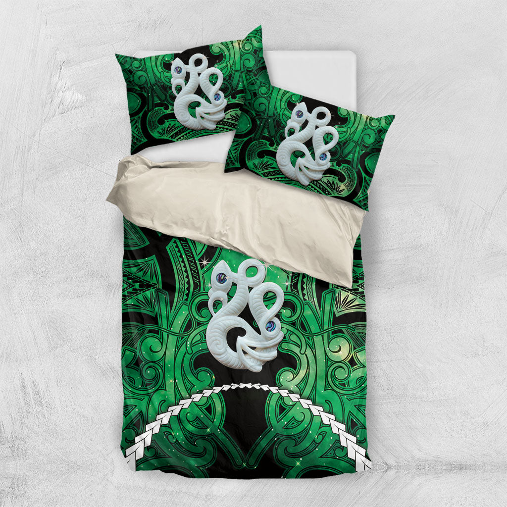Maori Matariki Manaia Kakariki Bedding Set Maori Kowhaiwhai Pattern Galaxy LT01 US Twin 172cm x 218cm Green - Polynesian Pride