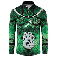 Personalised Maori Matariki Manaia Kakariki Button Sweatshirt Maori Kowhaiwhai Pattern Galaxy LT01 Green - Polynesian Pride