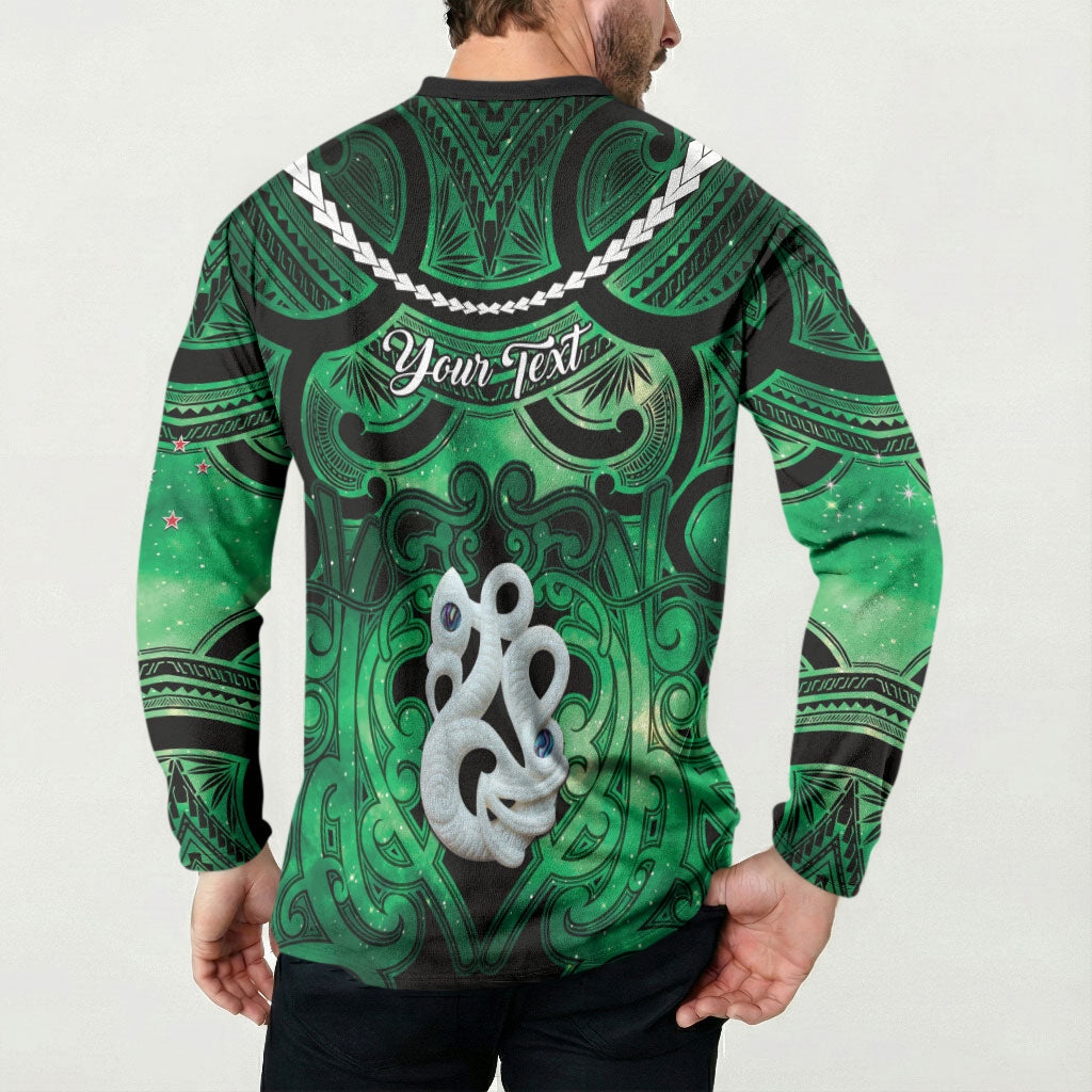 Personalised Maori Matariki Manaia Kakariki Button Sweatshirt Maori Kowhaiwhai Pattern Galaxy LT01 - Polynesian Pride