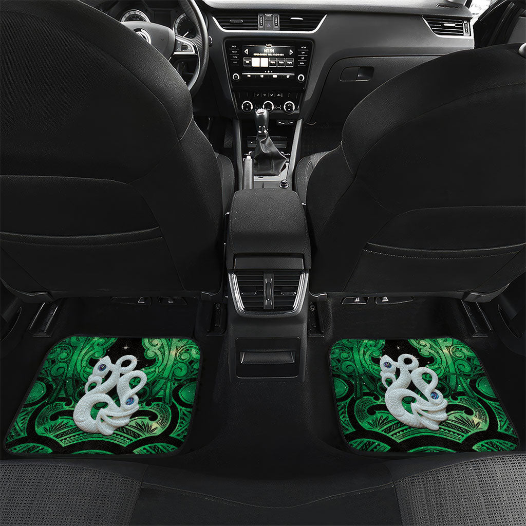 Personalised Maori Matariki Manaia Kakariki Car Mats Maori Kowhaiwhai Pattern Galaxy LT01 Set 2pcs - Back Green - Polynesian Pride