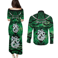 Personalised Maori Matariki Manaia Kakariki Couples Matching Puletasi and Long Sleeve Button Shirt Maori Kowhaiwhai Pattern Galaxy LT01 - Polynesian Pride