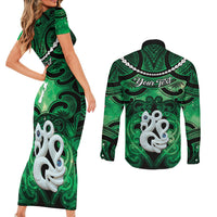 Personalised Maori Matariki Manaia Kakariki Couples Matching Short Sleeve Bodycon Dress and Long Sleeve Button Shirt Maori Kowhaiwhai Pattern Galaxy