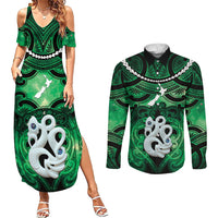 Personalised Maori Matariki Manaia Kakariki Couples Matching Summer Maxi Dress and Long Sleeve Button Shirt Maori Kowhaiwhai Pattern Galaxy