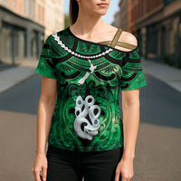 Personalised Maori Matariki Manaia Kakariki Cross Shoulder Shirt Maori Kowhaiwhai Pattern Galaxy LT01 - Polynesian Pride