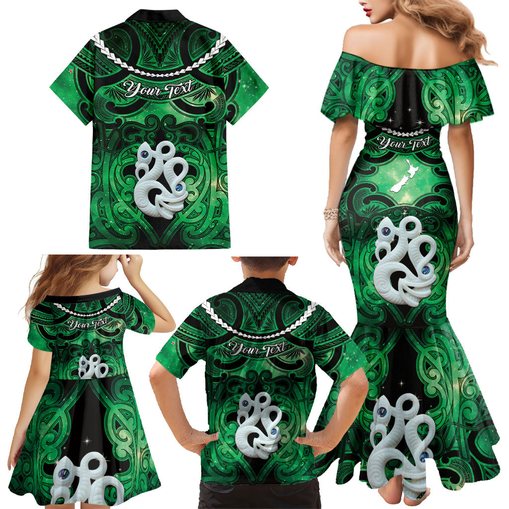 Personalised Maori Matariki Manaia Kakariki Family Matching Mermaid Dress and Hawaiian Shirt Maori Kowhaiwhai Pattern Galaxy