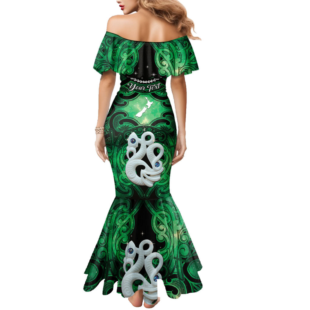 Personalised Maori Matariki Manaia Kakariki Family Matching Mermaid Dress and Hawaiian Shirt Maori Kowhaiwhai Pattern Galaxy